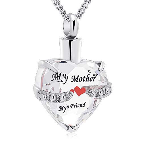Yinplsmemory Mom Urn Necklace for Ashes Crystal Hollow Heart Pendant Ashes Keepsake Jewelry
