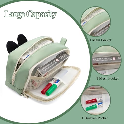 LJCZKA Cute Cat Pencil Case Large Capacity for Girls Boys Cat Panda Pen Bags with Compartments for Office College School - Image 4
