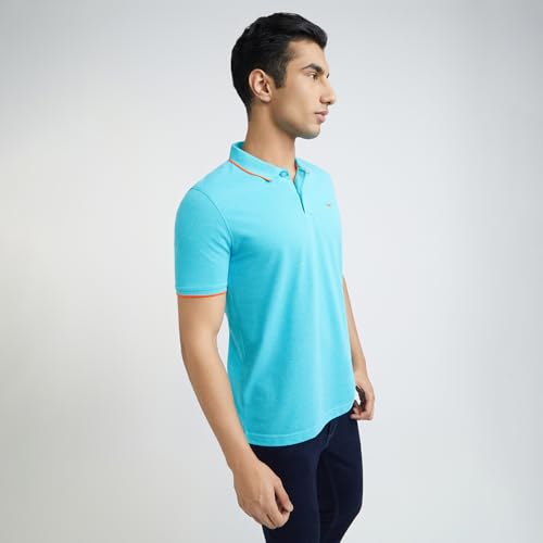 Image of Park Avenue Men's Cotton Polyester Blend Solid Pattern Slim Fit Rib Collar Polo Neck Half Sleeve Casual T-Shirt