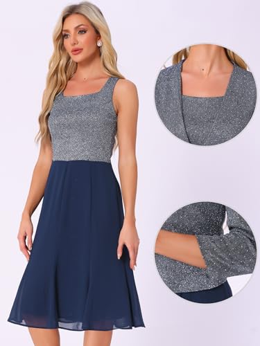 Allegra K Dress Suit Sets for Women's 2pcs Print Contrast A-Line Flowy Dresses Sequin Jacket2