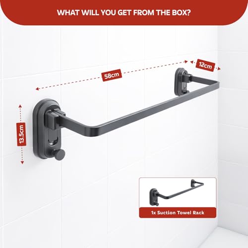 Image of MIORAH Suction Towel Holder for Bathroom - Rust - Free Powder Coated Wall Mounted Towel Rack No Drill Towel Rack Modern Bathroom Accessories Organizer Grey
