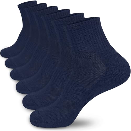 Image of srclo Mens Womens 6Pairs Sports Quarter Ankle Socks Black White Blue Anti-Blister Cushioned Trainer Running Athletic Sock