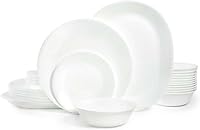 Corelle Vitrelle 38-Piece Dinnerware Set for 12 - Chip-Resistant Triple Layer Glass Plates, Bowls & Platters, Winter Frost White