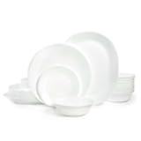 Vitrelle 38-Piece Service for 12 Dinnerware Set, Triple Layer Glass and Chip Resistant, Lightweight Round Plates and Bowls Set, Winter Frost White