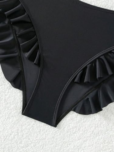 Bas de bikini à volants gainant contre les complexes en taille haute