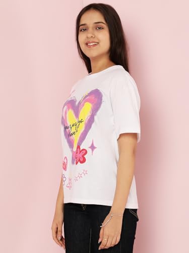 Image of Li'l Tomatoes Girls Crop T-Shirt | 100% Cotton | Graphic Printed Casual Top | Soft & Breathable Summer Wear | 9-16 Years