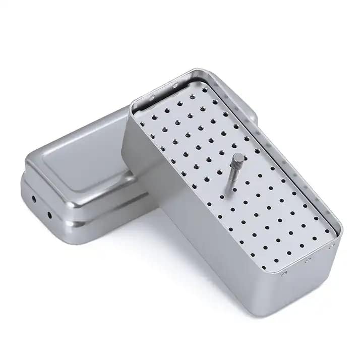 72 Holes Endo Bur Holder Stand Files Aluminum Box Disinfection Sterilizing Storage Case Organizer Box (Silver)