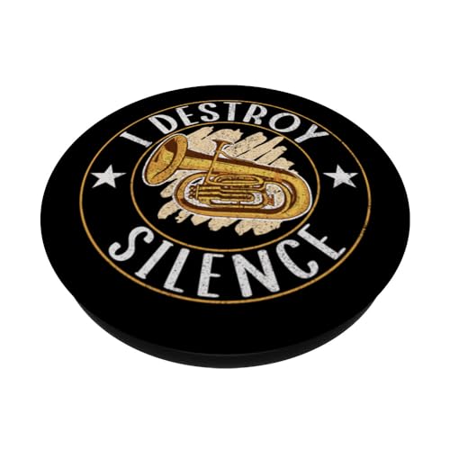 I Destroy Silence Tuba Funny Marching Band Player Musician PopSockets Swappable PopGrip, Black - Image 2