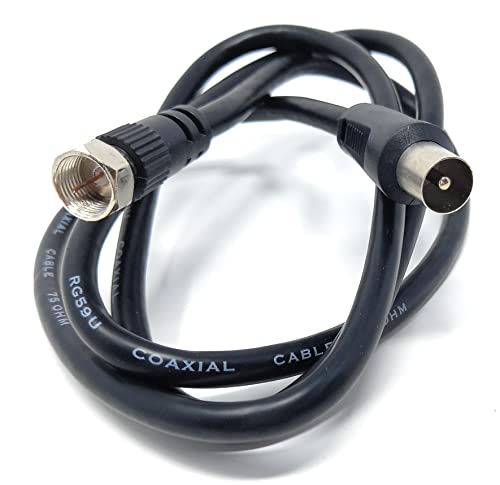 DRUT 1m RF TV Aerial Male to F Type Connector Male Plug Coaxial Coax Cable, Lead, 75 Ohm, 3C-2V (3.3ft, Black Nickel Conectors) - Image 3