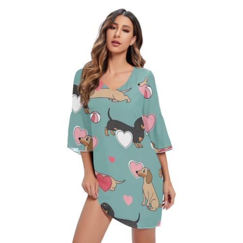 Robe en mousseline de soie verte au motif teckel idéale pour vos cocktails