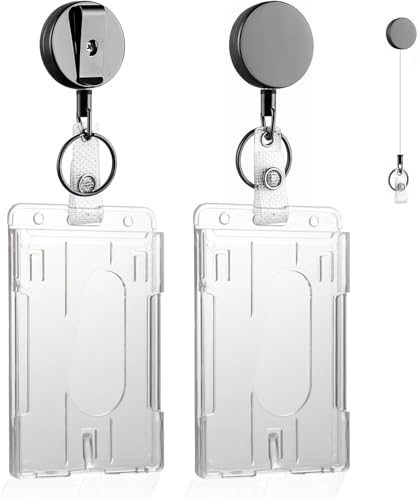 xinfedi Lot de 2 porte-badges avec porte-cartes - En plastique rigide - Transparent - Vertical - Avec porte-clés - Extensible - Pour carte d'identité, carte de crédit, cartes