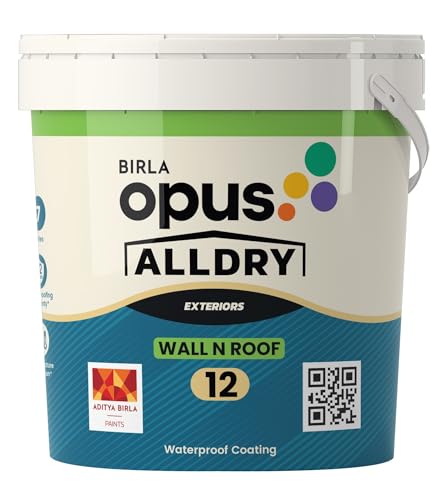 Image of Birla Opus Alldry Wall N Roof 12 Waterproof Coating (4L, White Colour)-Excellent reflection, Water resistance-Crack Bridging, Long Lasting Terrace Protection-For Roofs, Walls, Parapets