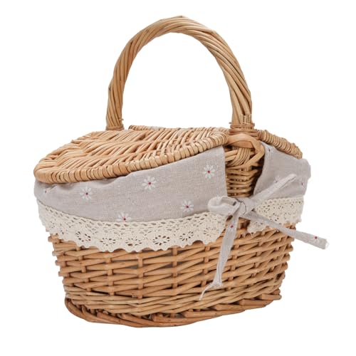 Cesta de picnic de mimbre con doble tapa para excursiones y meriendas al aire libre 3