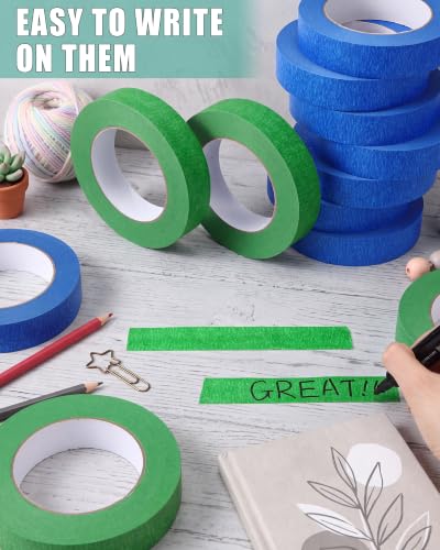 Image of Fainne 20 Pcs Green Blue Painters Masking Tape Roll Bulk 1 Inch x 55 Yard