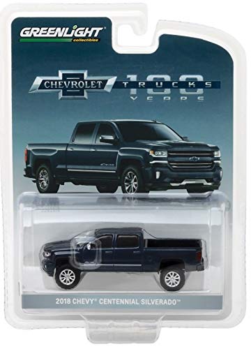 2018 Chevrolet Silverado Centennial Edition Metallic Blue Hobby Exclusive 1/64 Diecast Model Car by Greenlight 29917