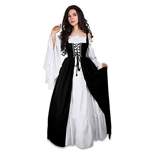 RISTHY Vestidos de Fiesta Gótico Mujeres Vestidos Medieval Vestidos Cosplay Manga Trompeta Retro Cuello Cuadrado Renacentista Princesa de Las Mujeres Vestidos Largos para Mujeres