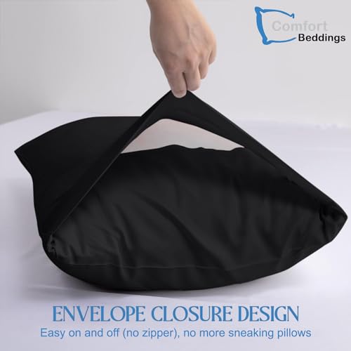Image of Comfort Beddings Pack of 2 Travel Pillowcases 12x16 Premium 100% Cotton Blend Black Travel Pillow Case Envelope Closure, Super Soft and Cozy Travel Pillow Covers (Size-12x16, Black)