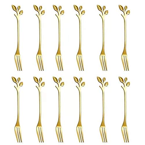 Stainless Steel Leaf Coffee Spoon, Szbaidekj 10 Pcs Creative Tableware Dessert Spoons, Stirring, Mixing, Sugar, Stir, Ice Cream Teaspoon Set (Drak Gold) #TOP6