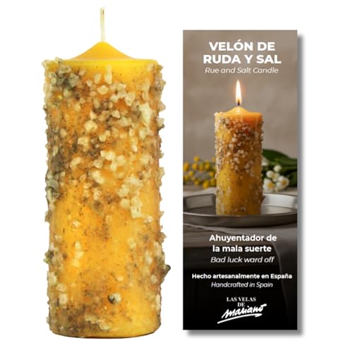 Velón Herbóreo Ruda y Sal – Vela Amarilla con Hierbas Naturales para Limpieza y...