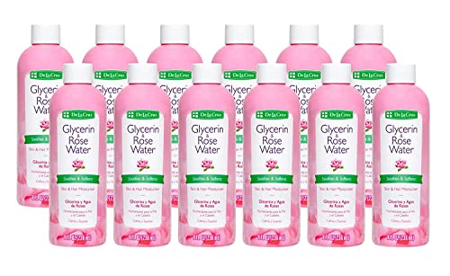 De La Cruz Rose Water and Glycerin for Face - Rosewater Facial Toner and Moisturizer for Skin and Hair 8 fl oz (236 mL) - 12 Bottles