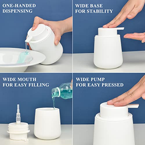Image of BosilunLife White Soap Dispenser - Ceramic Hand Dish Soap Dispenser for Bathroom 12ounce Refillable Liquid Hand Wash Dispenser for Essential Oil, Lotion Soap (Rubber Paint)