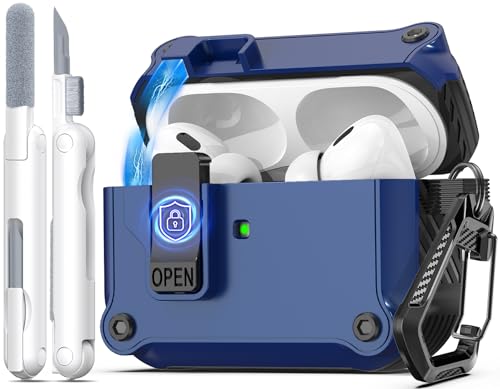 R-fun Compatible with AirPods Pro 2nd Generation 2023(USB-C),2022(Lightning Cable),1st Gen 2019 Charging Case, Full Drop Protection Auto Pop-Up Lid Design with Cleaner Kit,Blue