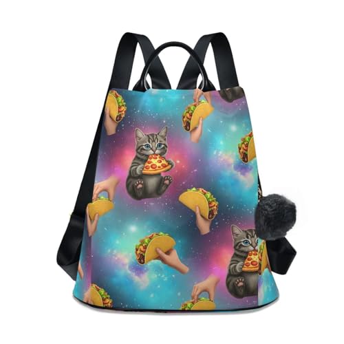 Sac à dos chat pizza taco polyester imperméable avec poches multi-usages