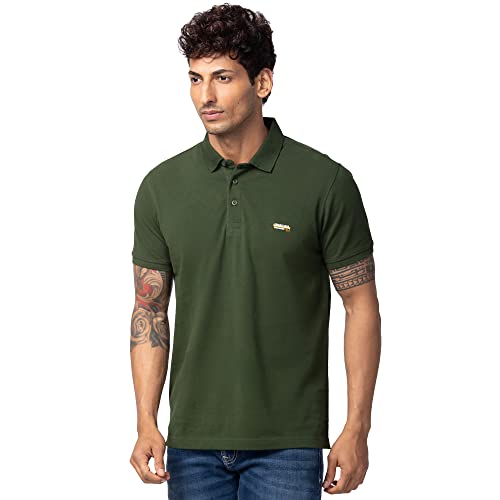 Image of Spykar Polo Collar Half Sleeves Cotton Blend Slim Fit T-Shirt for Men