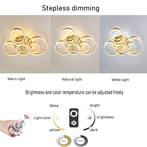 LED Deckenleuchte Moderne Pendelleuchte Kreativer Kronleuchter Mit Fernbedienung Dimmbarer Deckenstrahler Round 6 Circle 86W Schlafzimmer Deckenlampe Acryl Aluminium Wohnzimmer Leuchte,Braun