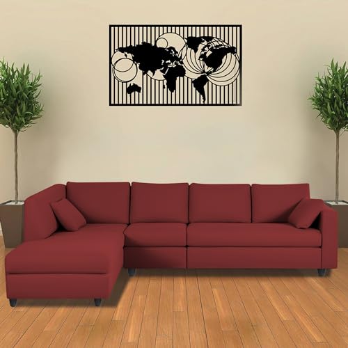 Image of Florian LHS 6 Seater L Shape Sofa Set for Living Room (Maroon Fabric) Premium Fabric Sofa