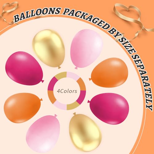 Image of Pink and Orange Balloon Arch Kit,412Pcs Hot Pink Orange Metallic Gold Latex Balloon Garland kit 18 12 10 5 Inch Different Size Balloons for Birthday Wedding Tropical Summer Party Decorations