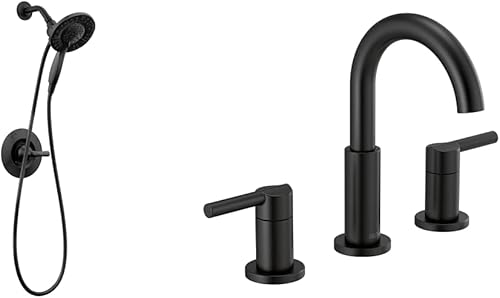 Delta Faucet Arvo 14 Series - Grifo de ducha de una sola manija y grifo de baño generalizado Nicoli de 3 agujeros, grifo de baño negro mate, grifo