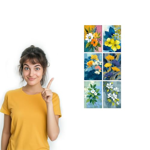 Image of SiddArtify Floral Wall Art Prints Set - Botanical Flower Poster Decor for Living Room Bedroom Office - Set of 2-4x6 Inch - Board (Pack of 6) - Sticker (Pack of 6)