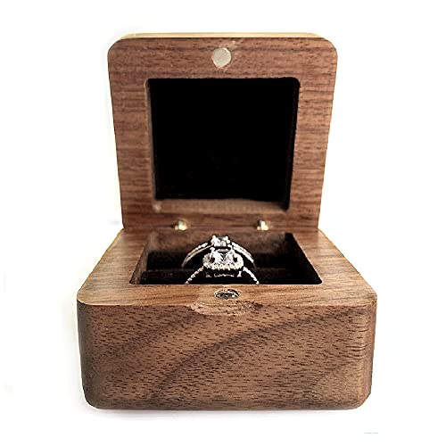 WANLIAN Walnut Engagement Ring Box, Solid Wood Square Double Ring Jewelry Storage Box, Used for Marriage Proposal, Wedding