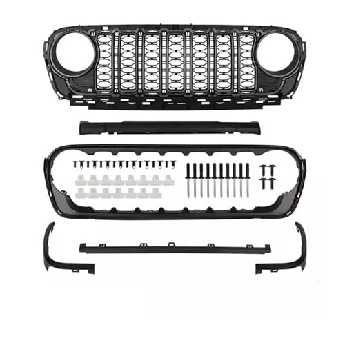 Parrilla Para Jeep Para Wrangler JL 2018-2023 2024 Parrilla Delantera Rejilla Superior Rejilla Parachoques Pieza Coche Red Media Rejillas(No Camera hole)