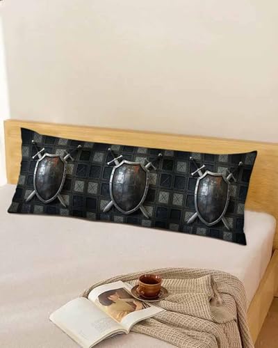 Farmhouse Shields Long Pillow Cover 20x60,Modern Vintage Shabby Chic Plaid