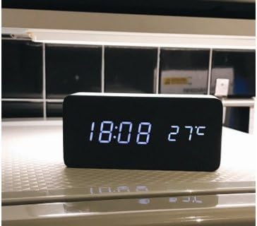 Ljinu Student Bedside Multi-Function Home Bedroom, Creative Minimalist Led, Luminous Digital Electronic Watches, Desktop,Small Square Bamboo Wood White Light
