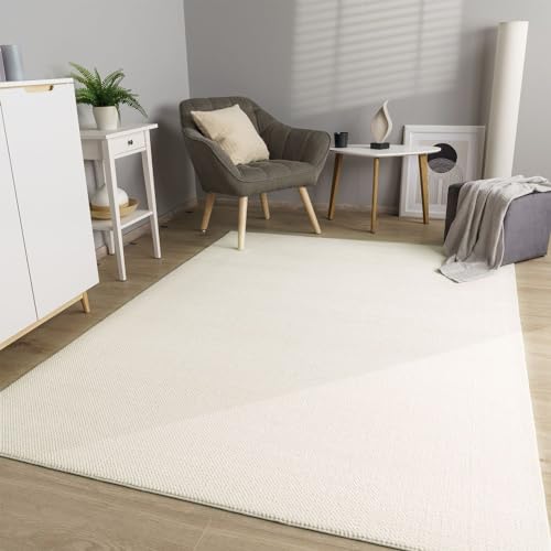 TT Home Wohnzimmer Teppich Esszimmer Kurzflor Boho Design Skandi Flauschig Unifarben, Farbe:Creme,...