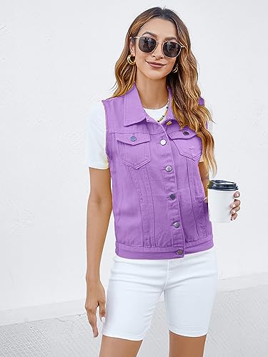 Women's Vests Denim Jacket Sleeveless Slim Fit Distressed Crop Coats with Pockets4
