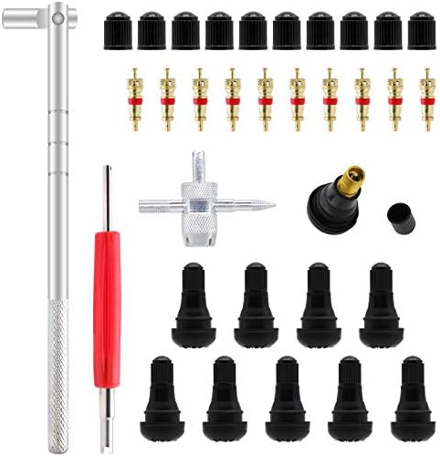 ZHSMS Valve Stem Puller Installer Tool,10pcs TR412 Tire Snap in Short Rubber Valve Stem, 4 Way Valve Core Remover,Double Head Tire Valve Core Remover Installer Tool (33 Pcs)
