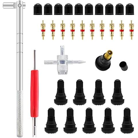 ZHSMS Valve Stem Puller Installer Tool, 10Pcs TR412 Tire Snap in Short Rubber Valve Stem, 4 Way Valve Core Remover, Double Head Tire Valve Core Remover Installer Tool(33 Pcs) Cover