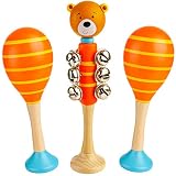 alles-meine.de GmbH Kinder Rasseln / Musikinstrumente _ Modell & Farbwahl _ Schellenstab & 2 Maracas Rasseln / Schellenrassel - Holz - lustige Tiere - Musikintrument / Musik für ..