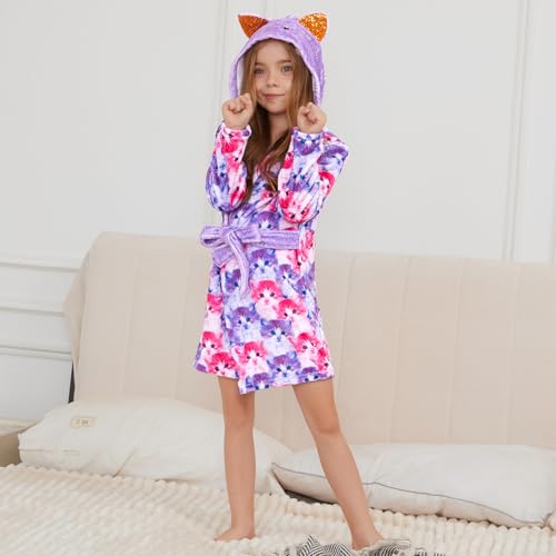 Jxstar Girls Bathrobes Kids Hooded Robes Pajamas Plush Soft Coral Fleece Sleepwear4