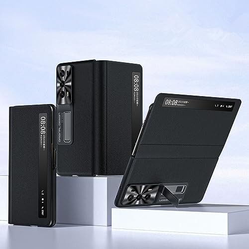 Coque Honor Magic V2 en cuir à rabat magnétique avec fenêtre et support vidéo discret
