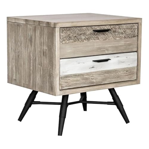 Armen Living Bridges Mesita de noche con 2 cajones, madera de acacia, color gris