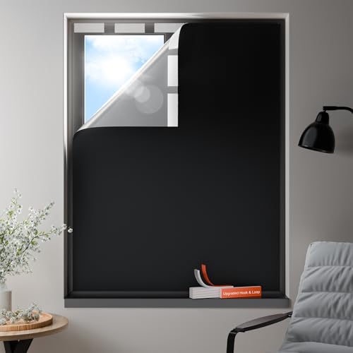 100% Blackout Curtains, Portable No Drill Window...