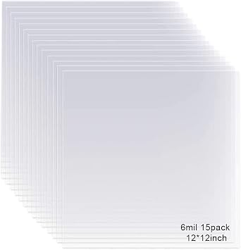 EGOSKY 15 Pack 6 Mil Mylar Sheets, 12 x 12inch Clear Blank PET Blank Stencil Material, Make Your Own Stencil Compatible Vinyl Cutting Maching