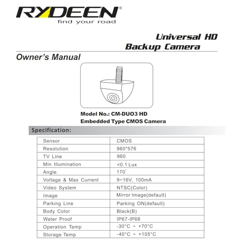 Image of Rydeen CM-DUO3 Dual Mount Backup Camera, 1080P HD CMOS Sensor, Night Vision, 170 Wide Angle, Waterproof Rear View Camera for Cars, SUVs, Trucks