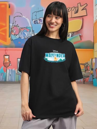 Image of JUNEBERRY 100% Pure Cotton Oversized Baggy Fit Official Disney Merchandise Cool & Goofy Graphic Printed T-Shirt for Women (Characters: Moana, Pooh & Lion King)