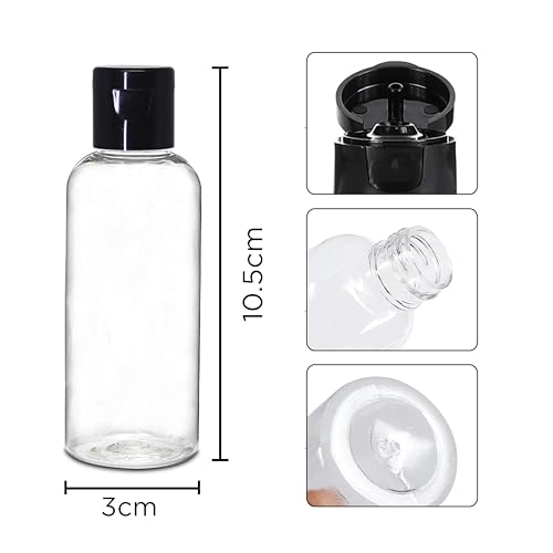Image of nsb herbals 50ml Empty Clear Plastic Bottles Refillable Travel Size Cosmetic Containers Small Leak Proof Squeeze Bottles with Black Flip Cap for Toiletries, Shampoos, Lotions, Creams (9)